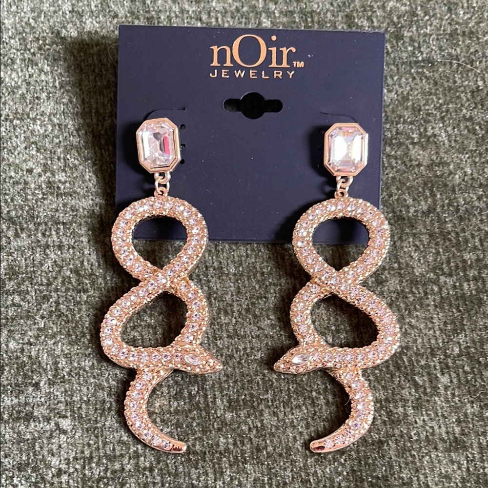nOir Jewelry Gold Dangle Snake Earrings with Sparkling Stones